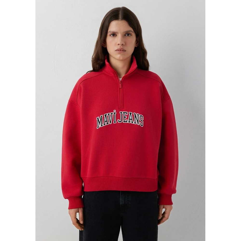 Mavi M1S20132-84371 Mavi Jeans Logo Baskılı Yarım Fermuarlı Kadın Sweatshirt