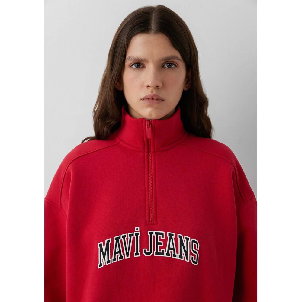 Mavi M1S20132-84371 Mavi Jeans Logo Baskılı Yarım Fermuarlı Kadın Sweatshirt