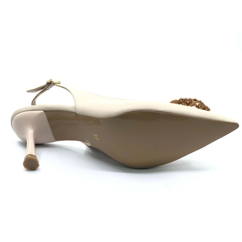 Feles Taşlı Toka Detaylı Arkası Açık Stiletto Kadın Topuklu Ayakkabı