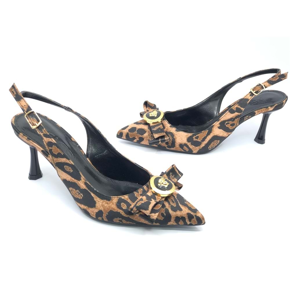 Feles Fiyonk Sarı Toka Detaylı Arkası Açık Stiletto Kadın Topuklu Ayakkabı