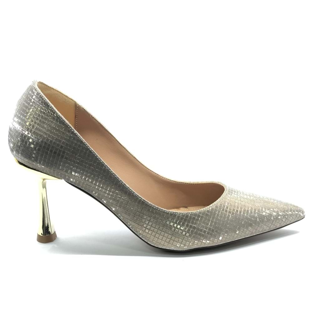 Feles 7 Cm Ayna Topuk Poti Kare Desen Stiletto Kadın Ayakkabı
