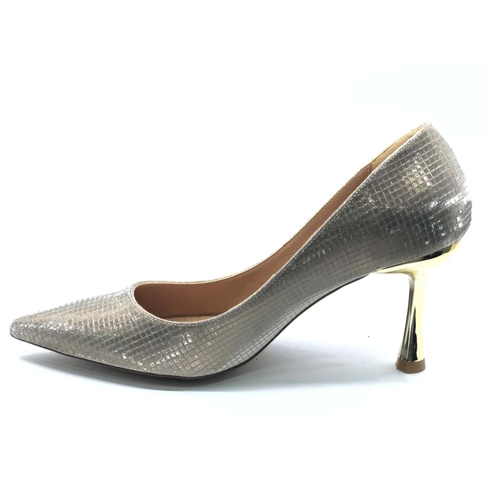 Feles 7 Cm Ayna Topuk Poti Kare Desen Stiletto Kadın Ayakkabı