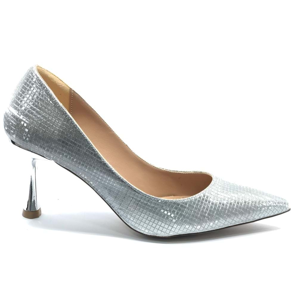 Feles 7 Cm Ayna Topuk Poti Kare Desen Stiletto Kadın Ayakkabı
