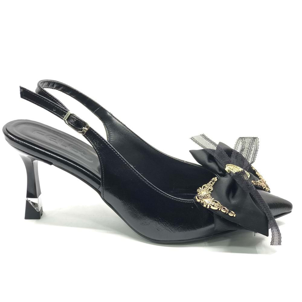 Feles Saten Fiyonk Detaylı Arkası Açık Stiletto Kadın Topuklu Ayakkabı