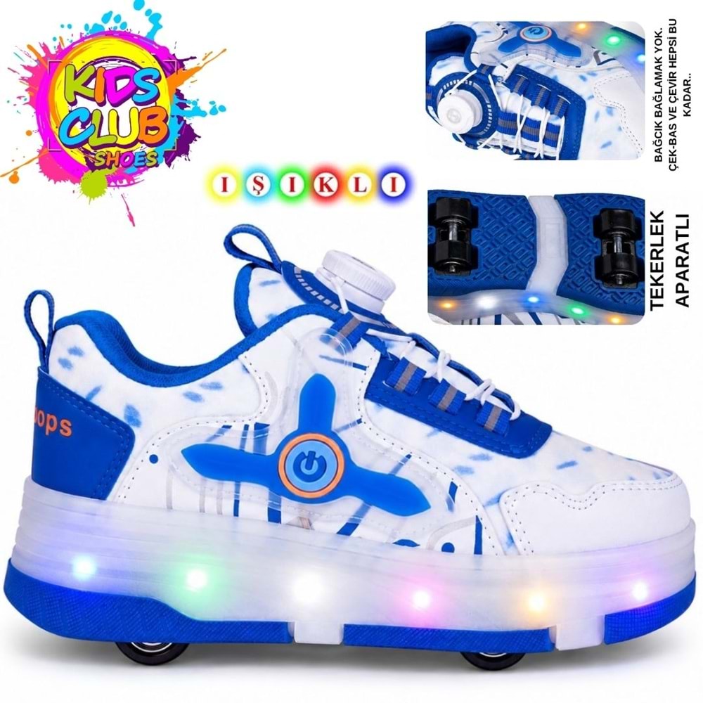 Kocamanlar Kids Club Akıllı Bağcıklı Işıklı Ortopedik Patenli Tekerli Çocuk Spor Ayakkabı