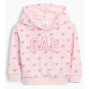 Gap V-Bas Heritage Gap Logo Çiçek Baskılı Kapüşonlu Çocuk Sweatshirt