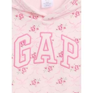 Gap V-Bas Heritage Gap Logo Çiçek Baskılı Kapüşonlu Çocuk Sweatshirt