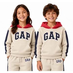 Gap Relaxed Colorblock Gap Logo Baskılı Kapüşonlu Çocuk Sweatshirt