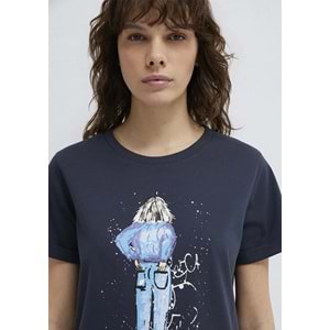 Mavi M168890-29726 Mavi Denim Kız Baskılı T-Shirt Kadın Tişört