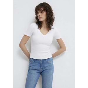 Mavi M1601040-620 Mavi V Yaka Basic T-Shirt Kadın Tişört