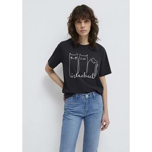 Mavi M1610674-70087 Mavi Kedi Logo Baskılı T-Shirt Kadın Tişört