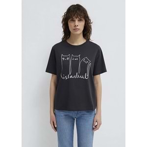 Mavi M1610674-70087 Mavi Kedi Logo Baskılı T-Shirt Kadın Tişört