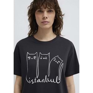 Mavi M1610674-70087 Mavi Kedi Logo Baskılı T-Shirt Kadın Tişört