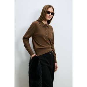Lufian 122090048 Laura Yün Karışımlı Polo Yaka Triko Kazak Kadın Sweatshirt
