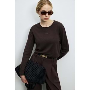 Lufian 122090045 Lıa Yün Karışımlı Bisiklet Yaka Taş İşlemeli Triko Kazak Kadın Sweatshirt