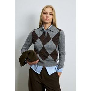 Lufian 122090047 Luna Yün Karışımlı Polo Yaka Triko Kazak Kadın Sweatshirt