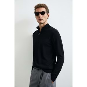 Lufian 112090201 Opulent Yün Karışımlı Fermuarlı Dik Yaka Triko Kazak Erkek Sweatshirt