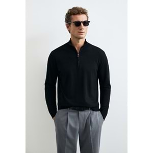 Lufian 112090201 Opulent Yün Karışımlı Fermuarlı Dik Yaka Triko Kazak Erkek Sweatshirt