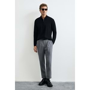 Lufian 112090201 Opulent Yün Karışımlı Fermuarlı Dik Yaka Triko Kazak Erkek Sweatshirt