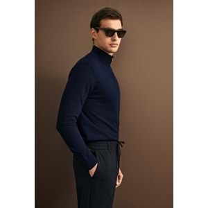 Lufian 112090201 Opulent Yün Karışımlı Fermuarlı Dik Yaka Triko Kazak Erkek Sweatshirt