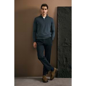 Lufian 112090201 Opulent Yün Karışımlı Fermuarlı Dik Yaka Triko Kazak Erkek Sweatshirt