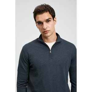 Lufian 112090201 Opulent Yün Karışımlı Fermuarlı Dik Yaka Triko Kazak Erkek Sweatshirt
