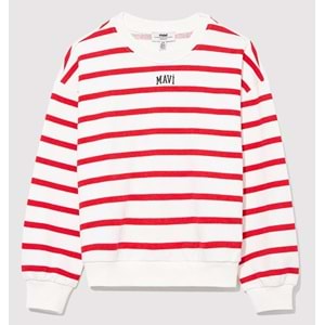 Mavi M7S10038-82054 Logo Baskılı Çizgili Kız Çocuk Sweatshirt