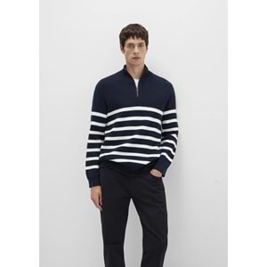 Mavi M0710131-70490 Mavi Çizgili Yarı Fermuarlı Kazak Sweatshirt Erkek Sweatshirt