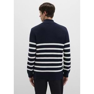Mavi M0710131-70490 Mavi Çizgili Yarı Fermuarlı Kazak Sweatshirt Erkek Sweatshirt