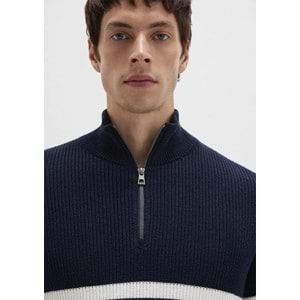 Mavi M0710131-70490 Mavi Çizgili Yarı Fermuarlı Kazak Sweatshirt Erkek Sweatshirt
