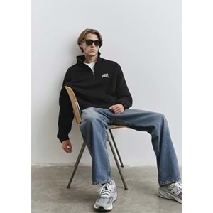 Mavi M0S10208-900 Mavi Logo Baskılı Yarı Fermuarlı Erkek Sweatshirt