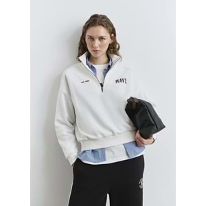 Mavi M1S10373-700 Mavi Logo Baskılı Yarım Fermuarlı Kadın Sweatshirt