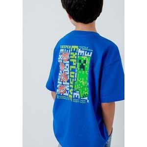Mavi M6610495-70896 Minecraft Baskılı Erkek Çocuk Tişört