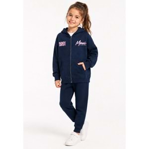Mavi M7S10188-84371 Mavi Baskılı Kapüşonlu Fermuarlı Kız Çocuk Sweatshirt