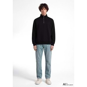 Mavi M0S10585-900 Mavi Logo Baskılı Yarı Fermuarlı Sweatshirt Erkek Sweatshirt