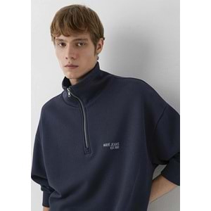 Mavi M0S10678-70490 Mavi Jeans Logo Baskılı Yarı Fermuarlı Erkek Sweatshirt