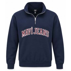 Mavi M0S20113-86415 Mavi Jeans Logo Nakışlı Yarım Fermuarlı Erkek Sweatshirt