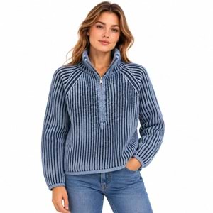 Mavi M1711022-84371 Mavi Yarı Fermuarlı Kazak Kadın Sweatshirt
