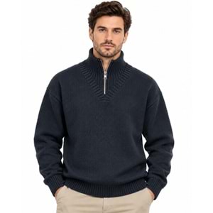 Mavi M0720031-70490 Mavi Yarım Fermuarlı Koyun Yünü Kazak Sweatshirt