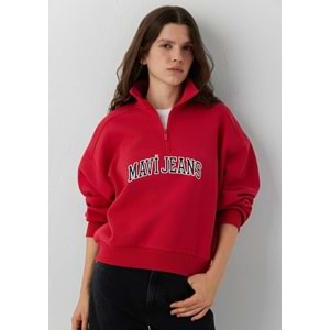 Mavi M1S20132-84371 Mavi Jeans Logo Baskılı Yarım Fermuarlı Kadın Sweatshirt