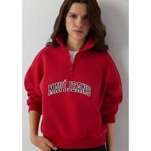 Mavi M1S20132-84371 Mavi Jeans Logo Baskılı Yarım Fermuarlı Kadın Sweatshirt