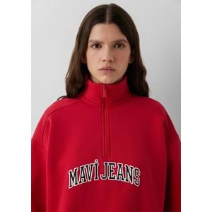 Mavi M1S20132-84371 Mavi Jeans Logo Baskılı Yarım Fermuarlı Kadın Sweatshirt