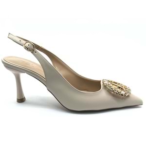 Feles Taşlı Toka Detaylı Arkası Açık Stiletto Kadın Topuklu Ayakkabı