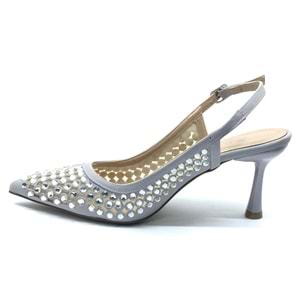 Feles Arkası Açık Zümrüt Taş Detaylı Stiletto Kadın Ayakkabı