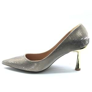 Feles 7 Cm Ayna Topuk Poti Kare Desen Stiletto Kadın Ayakkabı