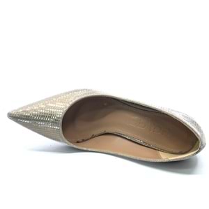 Feles 7 Cm Ayna Topuk Poti Kare Desen Stiletto Kadın Ayakkabı