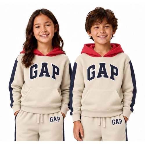 Gap Relaxed Colorblock Gap Logo Baskılı Kapüşonlu Çocuk Sweatshirt