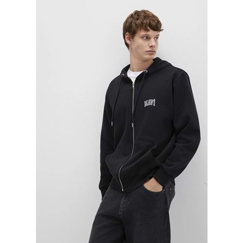 Mavi M0611715-900 Mavi Logo Baskılı Kapüşonlu Fermuarlı Erkek Sweatshirt