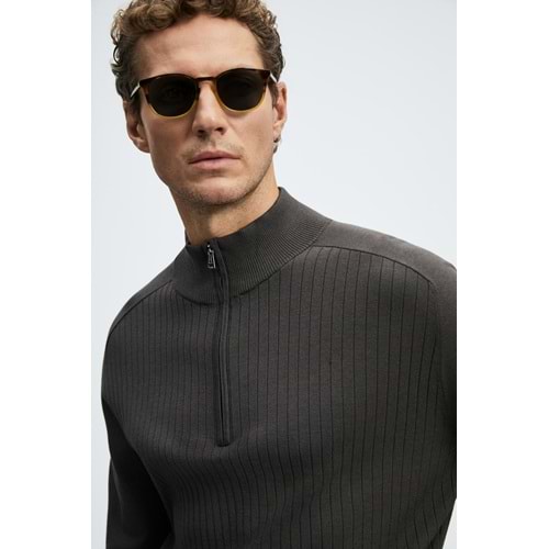 Lufian 112090189 Asher Fermuarlı Dik Yaka Triko Kazak Yarım Fermuarlı Erkek Sweatshirt