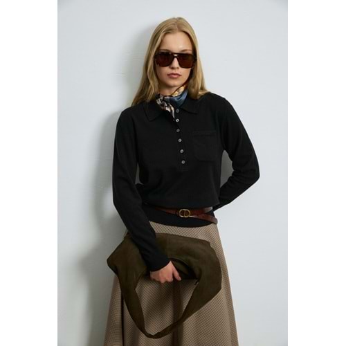 Lufian 122090048 Laura Yün Karışımlı Polo Yaka Triko Kazak Kadın Sweatshirt